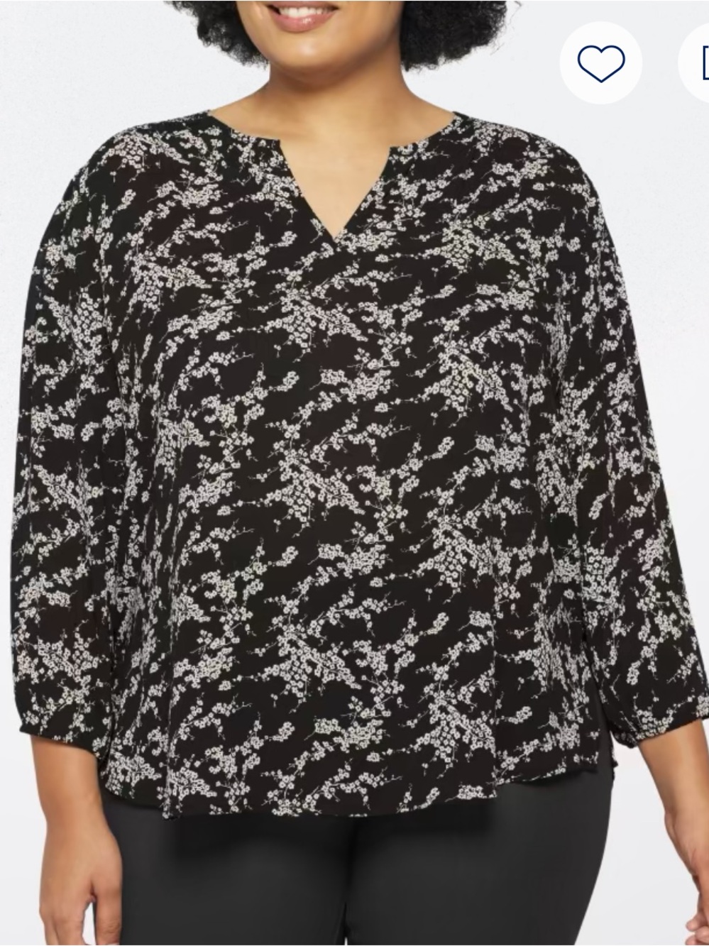 Fun2Fun Kinny Smocked Sleeve Floral Blouse Black White (2X)